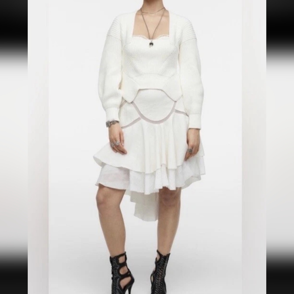 Zara 100% Cotton Asymmetrical Made In Turkey White Women's Sweater Size M